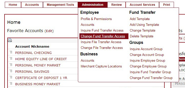 change fund transfer access