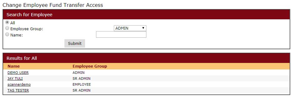 change employee fund transfer access