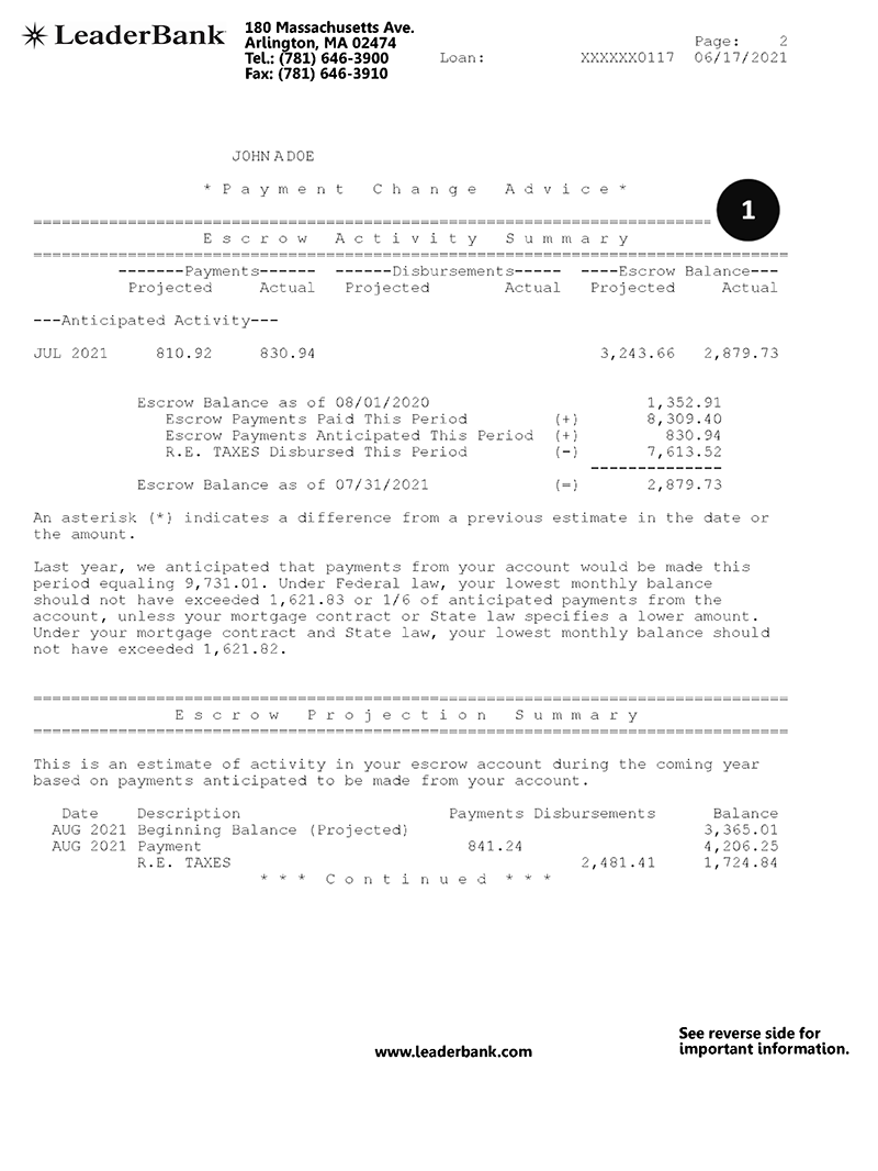 escrow activity summary