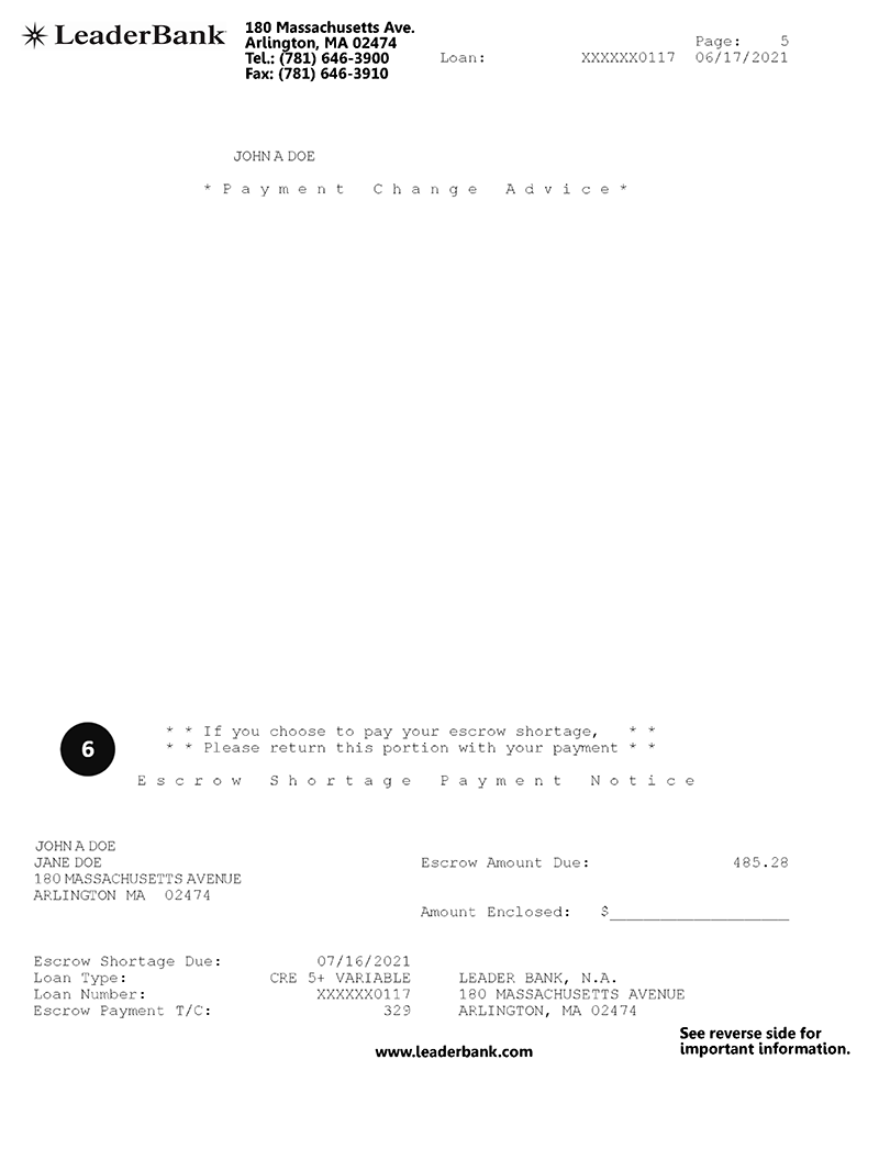 escrow shortage payment notice