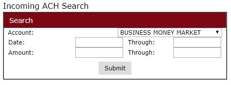 Incoming ACH Search